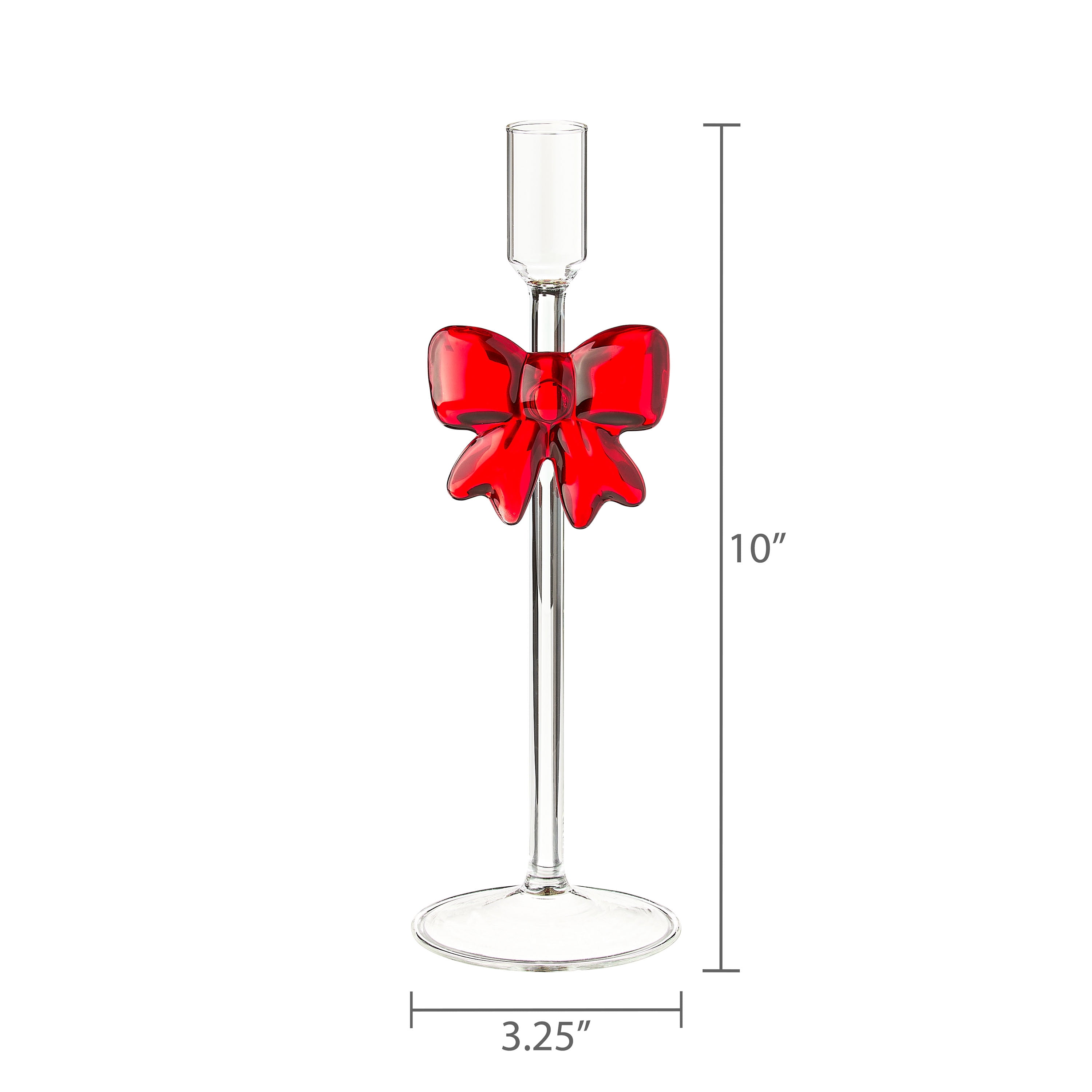 Large Clear Glass Christmas Taper Candle Holder with Bow, 10", by Holiday Time