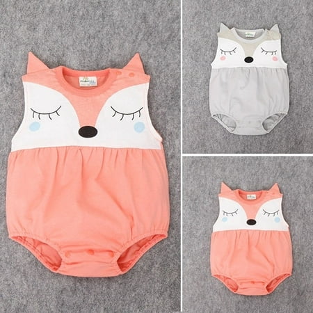 

Cartoon Baby Boy Girls Infant Fox Romper Jumpsuit Sleeveelss Summer Outfit 0-24M