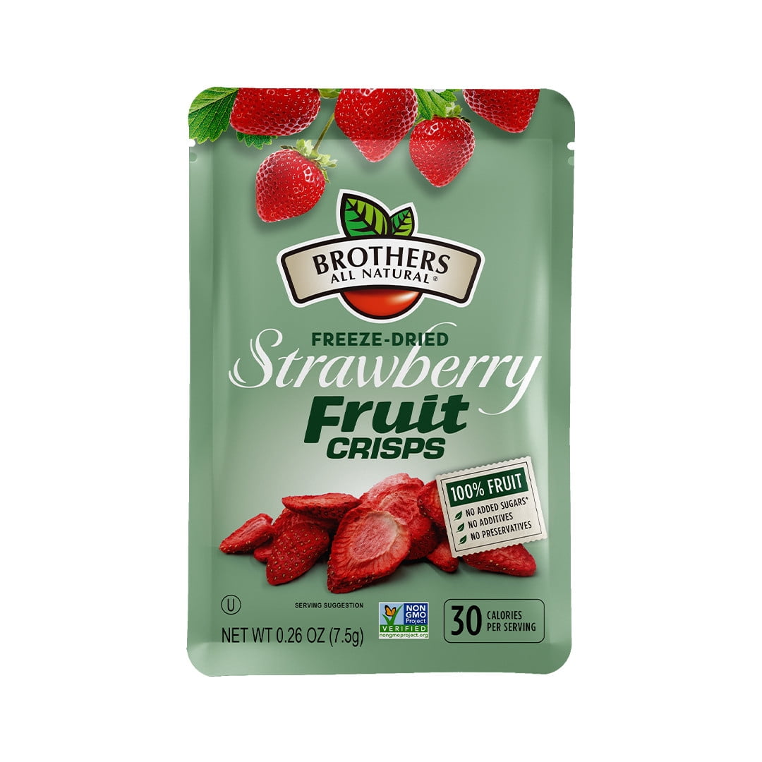 Brothers All Natural Freeze Dried Fruit Crisps, Strawberry, 0.26 Oz (Pack of 12), Made with 100% Fruit, Gluten Free, Soy Free, Vegan, Healthy Snack, Lunch Box Ready | Packaging May Vary