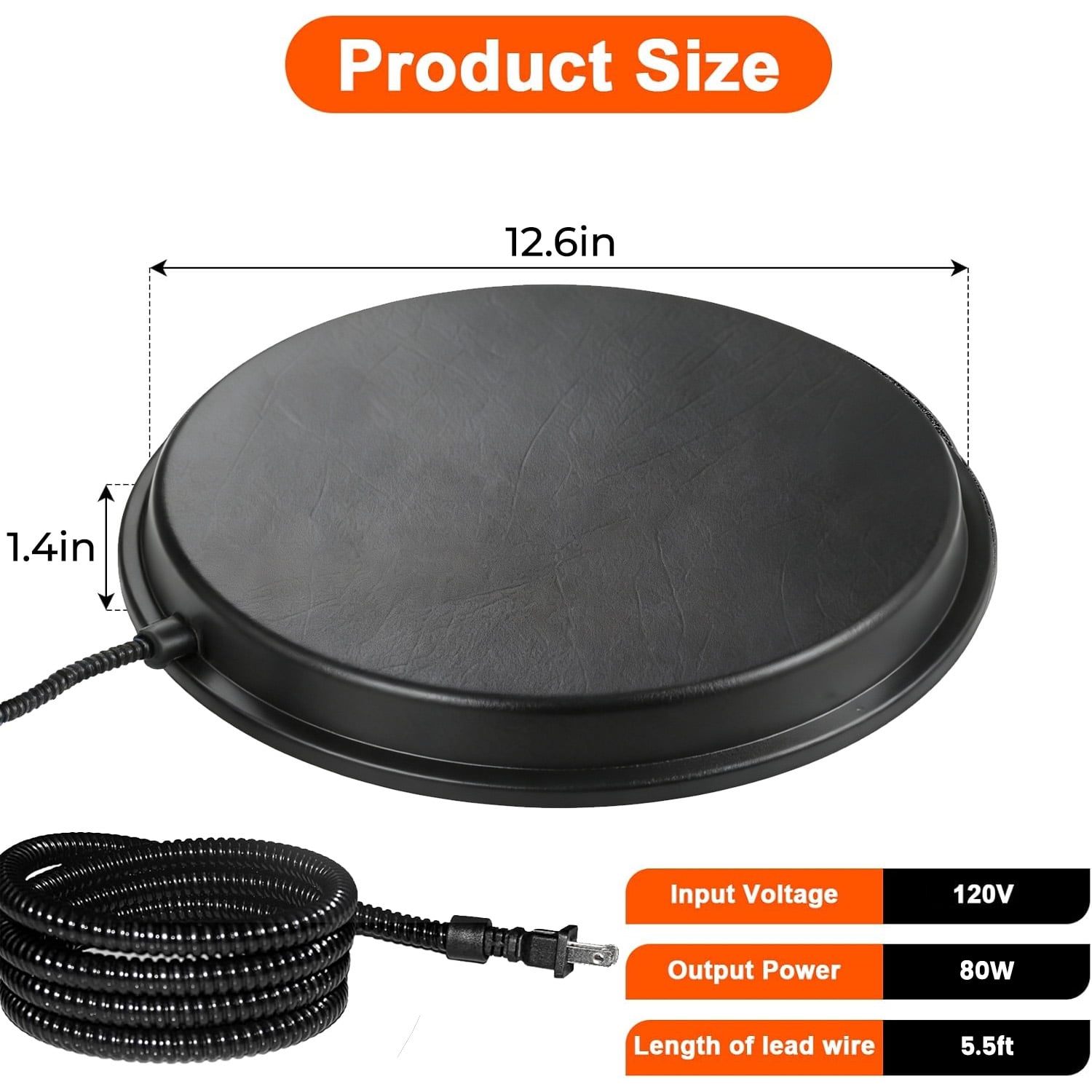 4TSL Chicken Waterer Heater, 80W Chicken Drinker Heated Base for Winter 15 in Chicken Water Heater with Thermostat