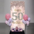 thumbnail image 5 of Feliz 50 cumpleaños puerta pancarta decoraciones para mujeres, rosa oro rosa 50 cumpleaños fiesta puerta cubierta cartel telón de fondo suministros, cincuenta años cumpleaños pos, 5 of 5