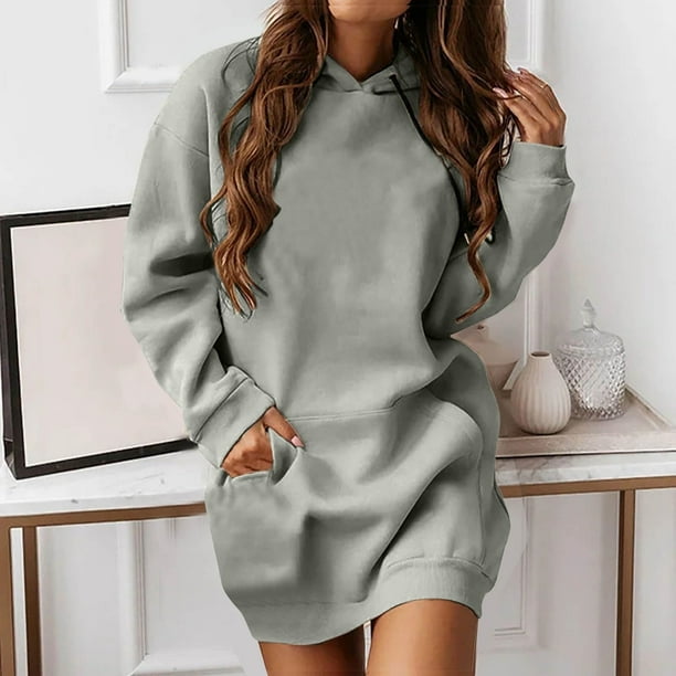 WILLBEST Vestidos Largos Sudadera Con Capucha Para Mujer Vestido Sudadera Con Capucha Vestido Casual Sudadera Larga Con Cordón 2025 Otoño Ropa Linda Tops