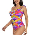 thumbnail image 2 of Easygdp Magic Mushrooms Women's One Shoulder Ruffle Monokini Bathing Suits with Removable Chest Pad, Quick Drying - Small, 2 of 8