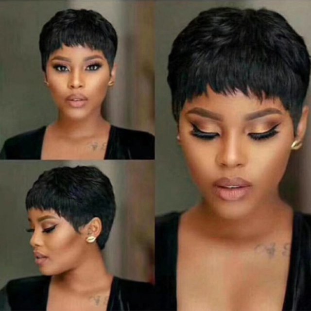 Pelucas cortas de pelo humano Pixie, pelucas negras con corte Pixie, pelucas cortas de cabello humano en capas onduladas cortas para mujeres negras