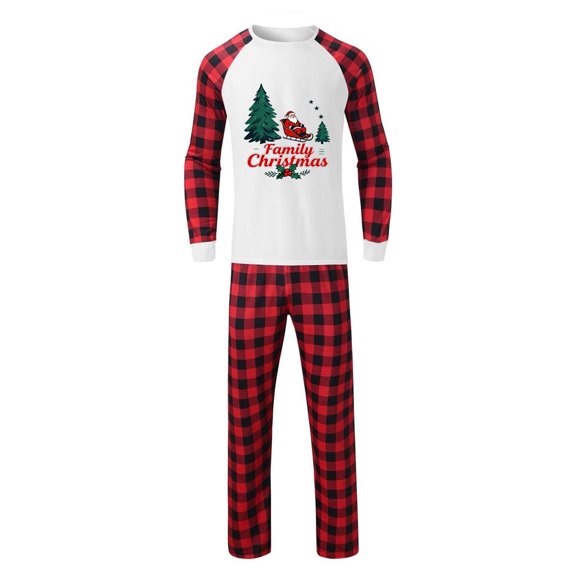 REORIAFEE Matching Christmas Pajamas for Family 2 Piece Loungewear Long Sleeve Top and Pant Plaid Soft Lightweight Sleepwear White S-2XL