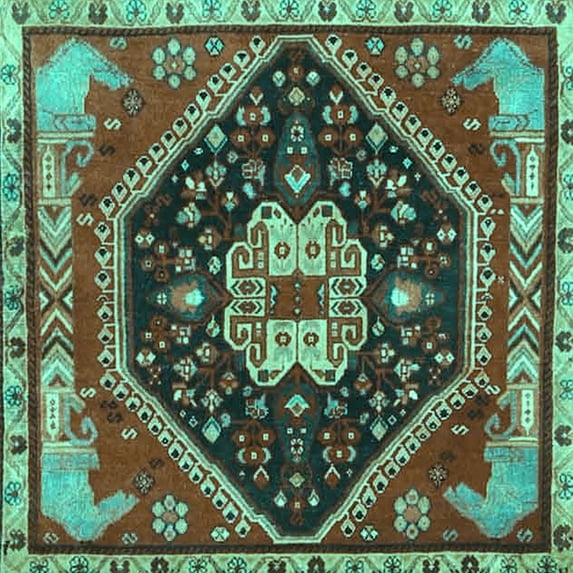 Ahgly Company Machine Washable Indoor Square Persian Turquoise Blue Traditional Area Rugs, 4' Square