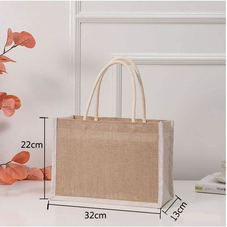 Initial Name Pink Flower Letter Burlap Tote Bags Jute Tote Shopper Bags  Beach Shopping Tote Shopper Gift Bags Large Capacity Handbag