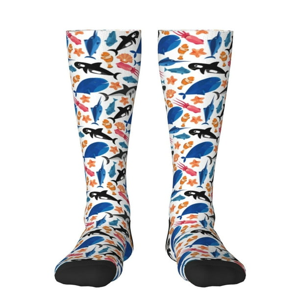 Fotbe Cute Sea Animals Calcetas Divertidas Estampadas para Hombre y Mujer, Calcetas de Algodón hasta la Rodilla para Caminar, Correr, Enfermería y Embarazo