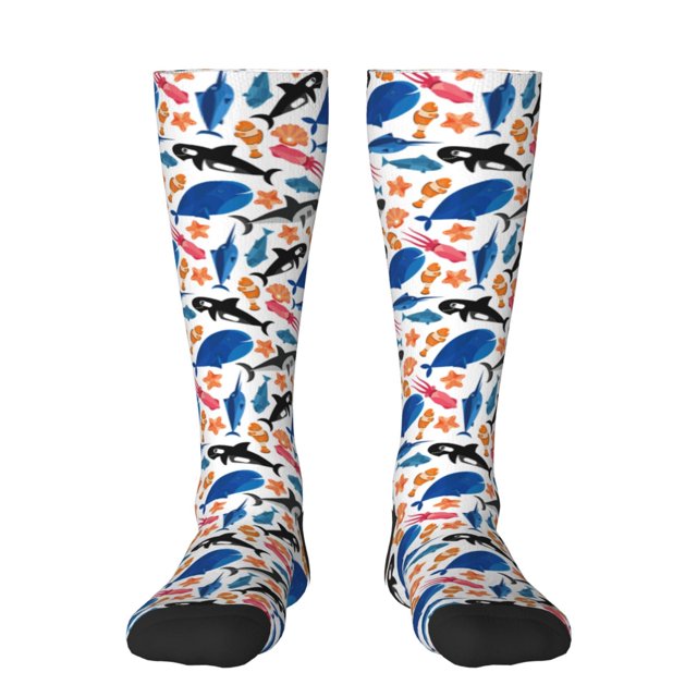 Fotbe Cute Sea Animals Calcetas Divertidas Estampadas para Hombre y Mujer, Calcetas de Algodón hasta la Rodilla para Caminar, Correr, Enfermería y Embarazo