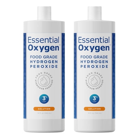 (2 Pack) Essential Oxygen Food Grade Hydrogen Peroxide 3%, Natural Cleaner, Refill, 32...