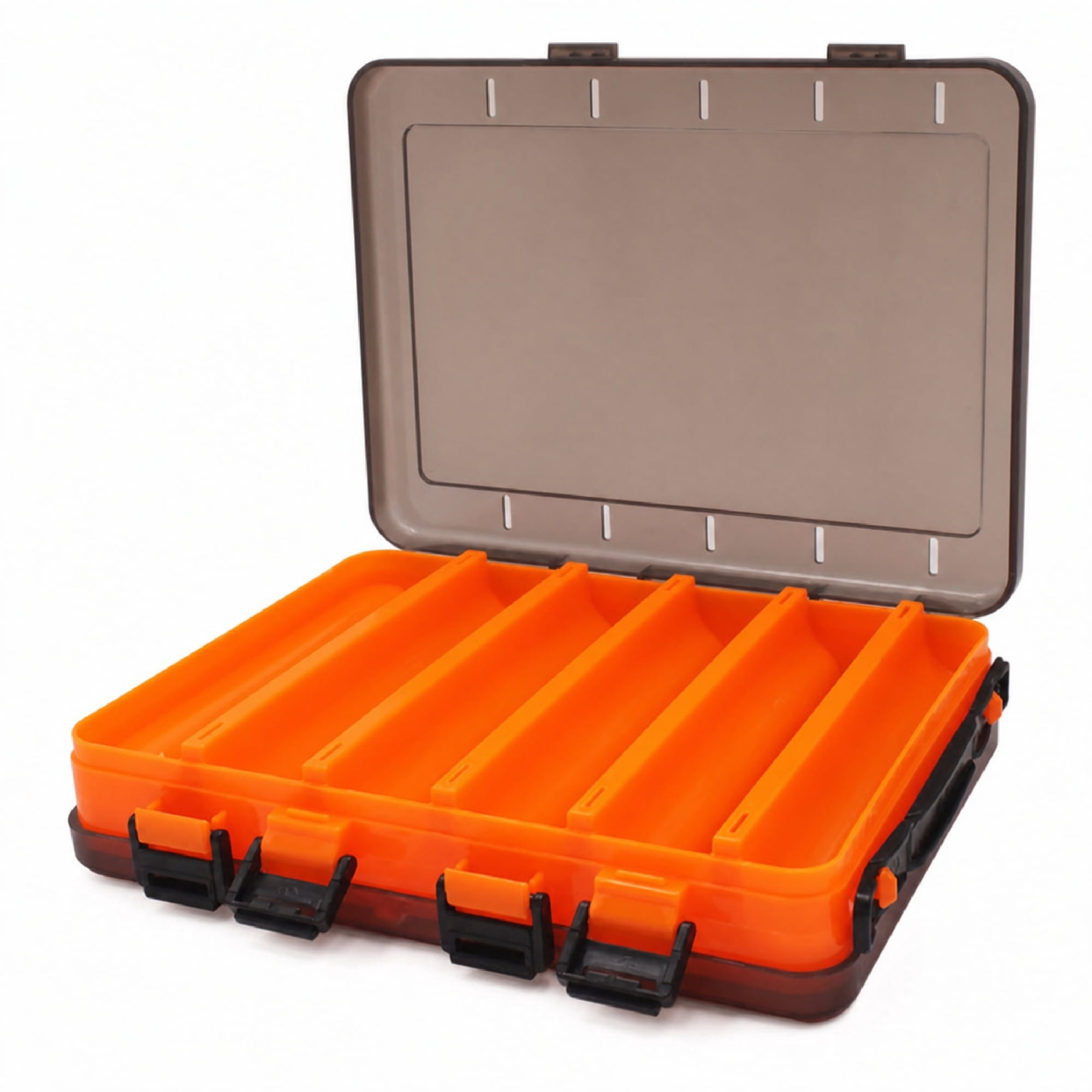 Fishing Lure Tackle Box Double Sided 10 Compartment Clear Hard Plastic Storage Case Orange