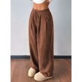 thumbnail image 4 of Women's Solid Corduroy Drapey Loose Wide Leg Casual Long Pants Dark Brown XXL, 4 of 10
