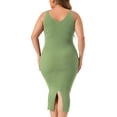 thumbnail image 4 of DARING DIVA Plus Size Sweater V Neck Ribbed Knit Bodycon Dress 4X Green, 4 of 6