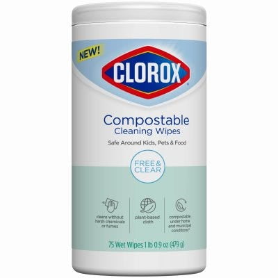 Clorox Free & Clear Cleaning Wipe, Compostable, 75-Ct. 1 Pack