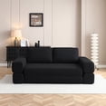 thumbnail image 3 of 81" Convertible Sofa Bed, 3-in-1 Folding Floor Couch, Corduroy Fold Out Sleeper Futon Mattress with Pillows, Boneless Lounge Loveseat for Living Room, Black, 3 of 13