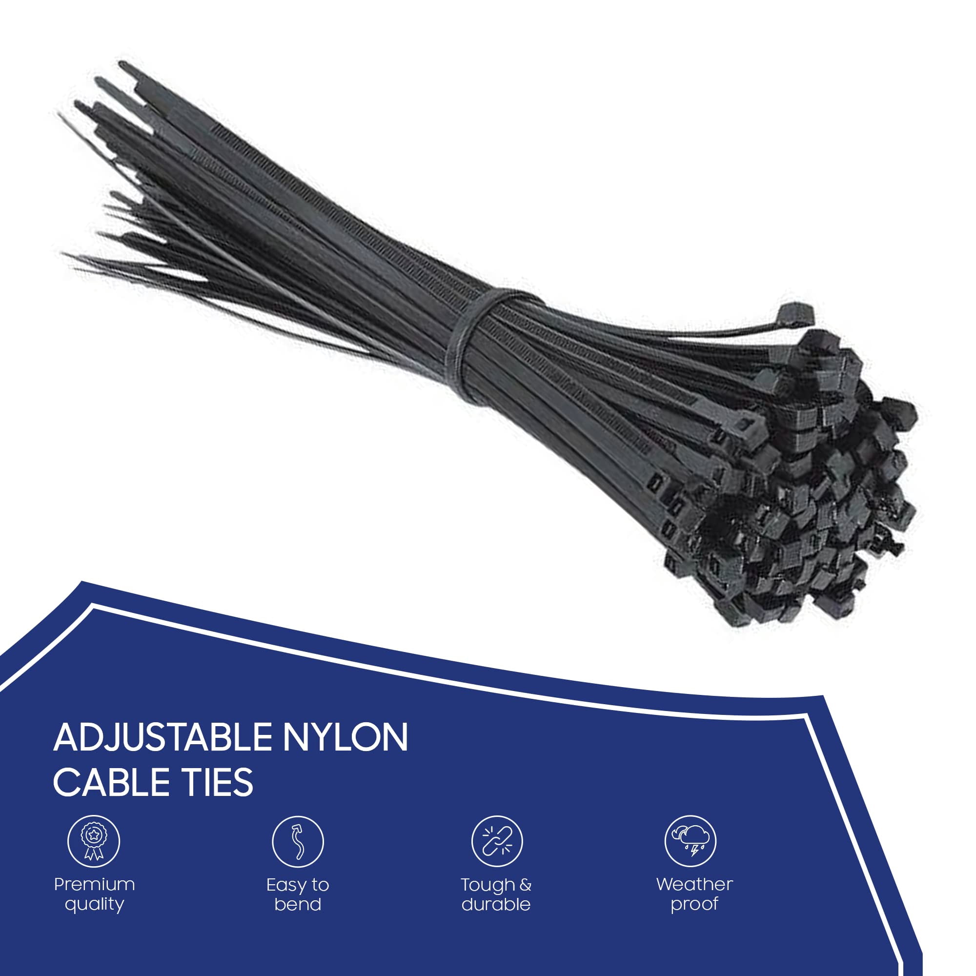 Tarps Now 8" Cable Ties, Self Locking Adjustable Nylon Zip Ties -Black (100Pcs)