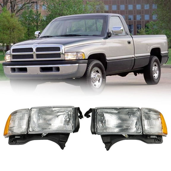 ALL-CARB Right Left Headlight For 1994-2002 Dodge Ram Crystal Fresnel Lens Amber Corner
