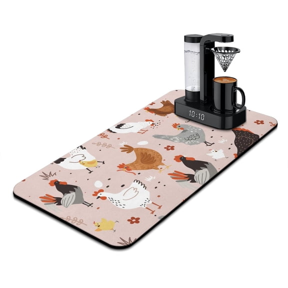 Country Rooster Coffee Bar Mat - Thick Absorbent Mat for Coffee Machine with Farm Theme