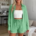 thumbnail image 6 of GUACER Two Piece Sets for Women Summer Striped Long Sleeve Button Shirts and Drawstring Waist Shorts Casual Outfits, 6 of 8