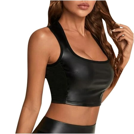 

Utoimkio Sports Bras for Women Plus Size Women Fashion Sexy Sling Tanks V-neck Artificial Leather Underwear Lingerie