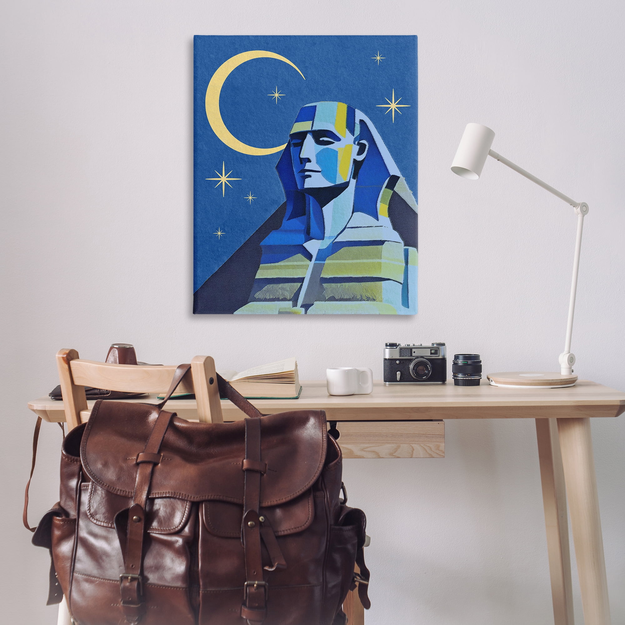 Stupell Industries Sphinx with Moon Buildings & Architecture Painting Wrapped Canvas Art Print Wall Art, 36 x 48