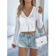 thumbnail image 5 of Women'S Tie Front Long Sleeve Scalloped Crop Cardigan Knit Top White M, 5 of 8