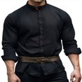 thumbnail image 1 of PENGXIANG Classic Buttoned Henley Shirt for Men with Retro Cotton Linen Fabric, 1 of 5