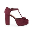 thumbnail image 3 of BLISSFUL STEP Women's Shoes Mary Janes Platform Pumps T-Strap Block Heel Round Toe Bow Decor Casual Shoes Burgundy 7, 3 of 7