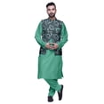 thumbnail image 1 of Atasi Solid Kurta Churidar With Printed Jecket Set For Mens Summer Party Wear, 1 of 1
