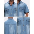 thumbnail image 7 of DARING DIVA Men's Denim Chest Pockets Western Retro Short Sleeve Shirts M Light Blue, 7 of 7