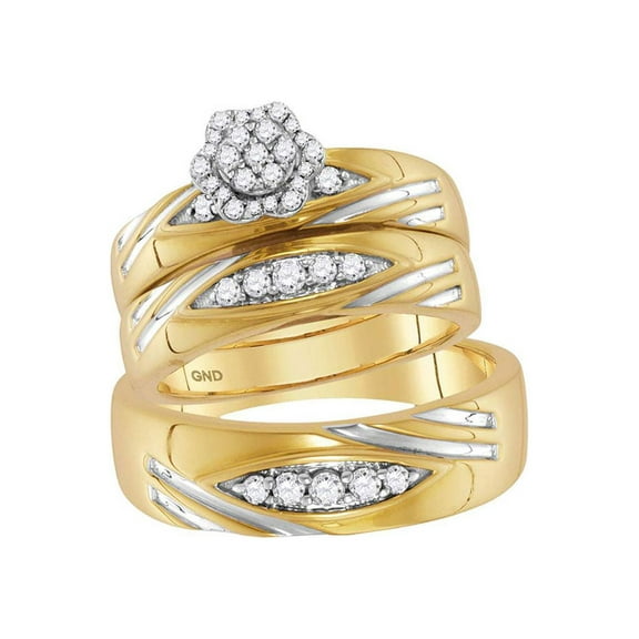 FB Jewels 10kt Yellow Gold His Hers Round Diamond Cluster Matching Wedding Set 1/2 Cttw Size 5