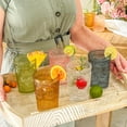 thumbnail image 3 of Vintage Textured Amber Striped Drinking Glasses Set of 6-13 oz Ribbed Glassware with Flower Design| Cocktail Set, Juice Glass, Water Tumbler, 3 of 7