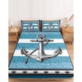 thumbnail image 2 of Cal.King Size Fitted Sheet Set - Blue Anchor 3 Piece Bedding Sets 16" Deep Pocket Fitted Sheet with 2 Pillowcases, Nautical Summer Beach Coastal Ocean Art Brushed Microfiber Hotel Luxury Bed Sheets, 2 of 9