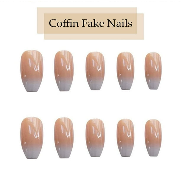 Uñas postizas de ataúd, puntas de uñas de presión corta, acrílico, cobertura completa, uñas postizas de color ámbar, uñas degradadas para mujeres y niñas, 24 unidades (Gorgeous5) Namotu HMYH785