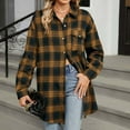 thumbnail image 2 of Womens Button Down Shirts Dressy Casual Plaid Print Long Sleeve Lapel Collar Tops Trendy Relaxed Fit Business Work Blouses with Pocket, 2 of 9