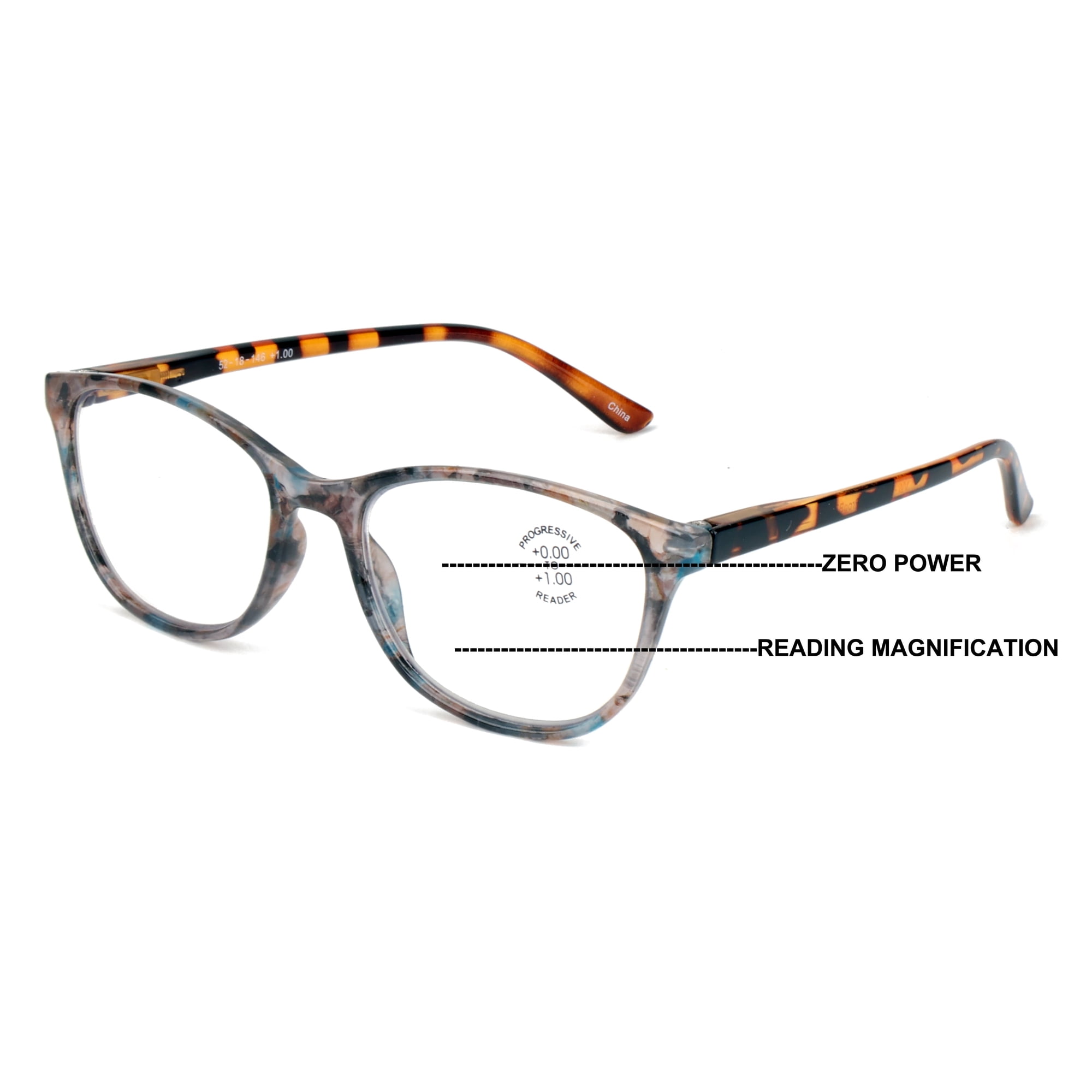 Women Mosaic Marble Print Clear Progressive Reading Glasses - Zero Power On Top - No Bubble Reader Z121 +2.00