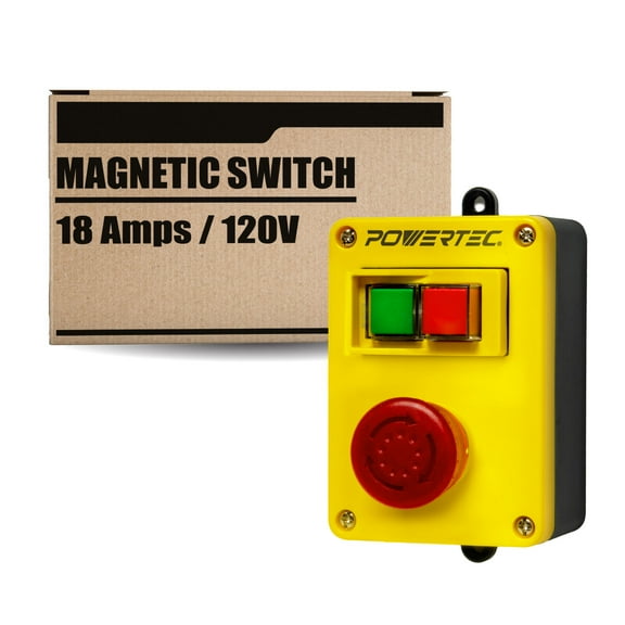 POWERTEC 120V, 18A Magnetic Switch for Router Table, EZ Mounting on Work Bench & Tool Stand, Power Tool Safety Switch w/Emergency Stop Button for Table Saw, Drill Press, Band Saw (71969N)