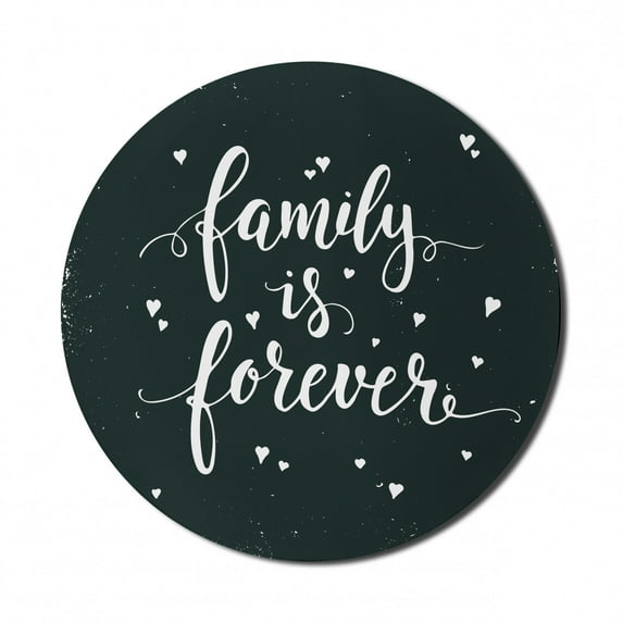 Family Mouse Pad for Computers, Family is Forever Hand Drawn Typography with Little Hearts Poster Style, Round Non-Slip Thick Rubber Modern Gaming Mousepad, 8" Round, Black and White, by Ambesonne