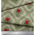 thumbnail image 3 of Soimoi Satin Silk Fabric Check,Leaves & Rose Floral Print Fabric by Yard 42 Inch Wide, 3 of 3