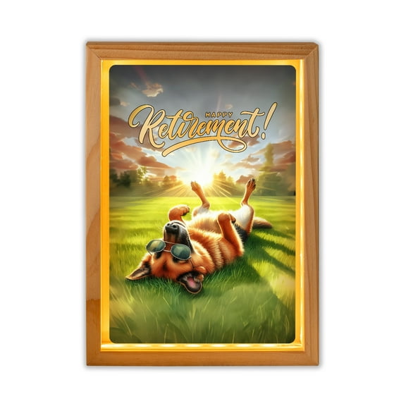 Happy Retirement with German Shepherd Enjoy Life Rest Time Acrylic Plaque with Wood Photo Frame Box Alsatian Dog Lover Gifts Light Box - 02027