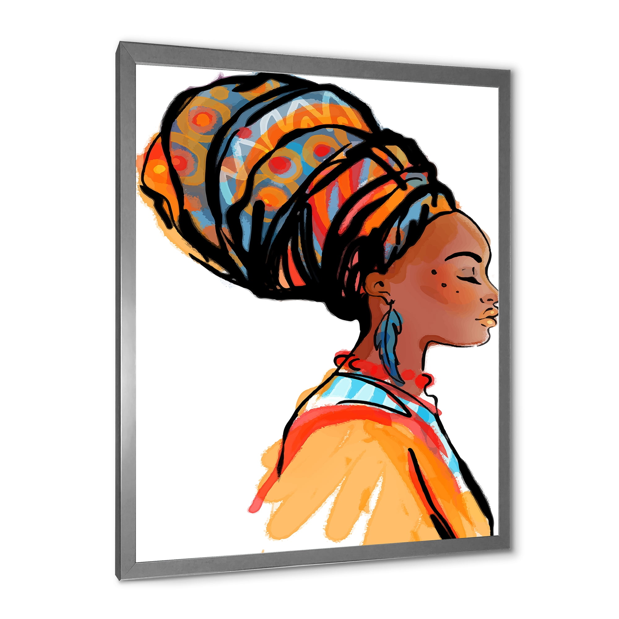 Designart 'Afro American Woman with Turban I' Modern Framed Art Print