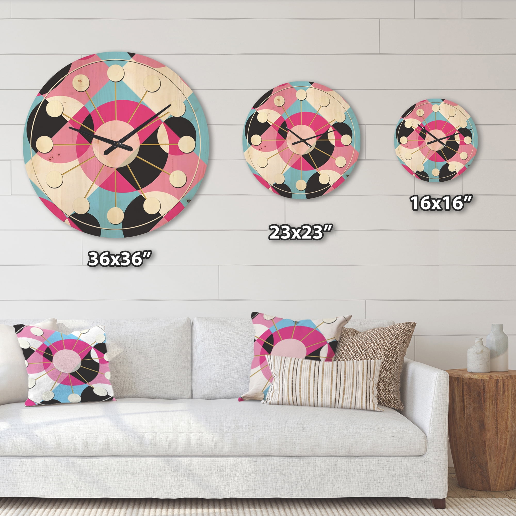 Designart 'Abstract Geometric Retro Pattern I' Mid-Century Modern Wood Wall Clock