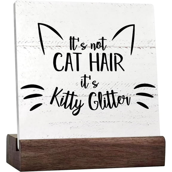 It's Not Cat Hair It's Kitty Glitter Desk Decor Funny Cat Kitty Sign Decorations For Home Wall Tabletop Desk Decor Cat Lover Gifts Ceramic Sign