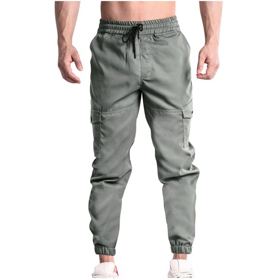 Timoontee Pull On Pants Straight Leg Cargo Pants Fishing Hiking Pants for Men Casual Jogger Lightweight Workwear Drawstring Waist Trousers Sweatpants with Pocket Gray XL