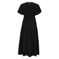 thumbnail image 4 of IROINNID Wedding Guest Dresses for Women Evening Night Formal Fall Dress Summer Short Sleeve Round Neck Solid Color Pleated Dress Trendy A-Line Dress,Black, 4 of 6