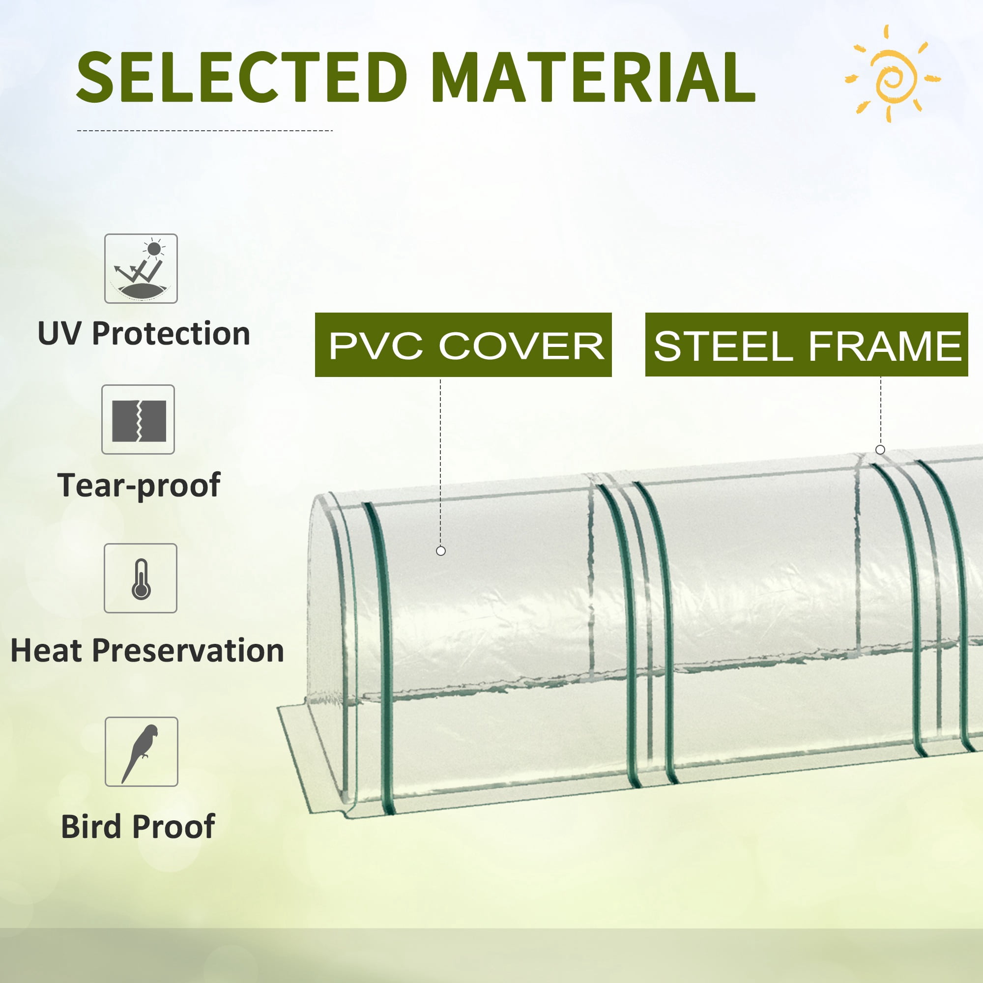 Outsunny Portable Tunneled Greenhouse with 4 Zippered Doors, PVC Cover