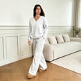 thumbnail image 4 of Domzest Sweatsuits 2 Piece Sets for Women Long Sleeve V Neck Off the Shoulder Sweatshirt & Wide Leg Sweatpants Casual Fall Outfits Light Gray S, 4 of 6