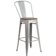 thumbnail image 2 of Merrick Lane 30" High Silver Metal Barstool with Back and Wood Seat, 2 of 13