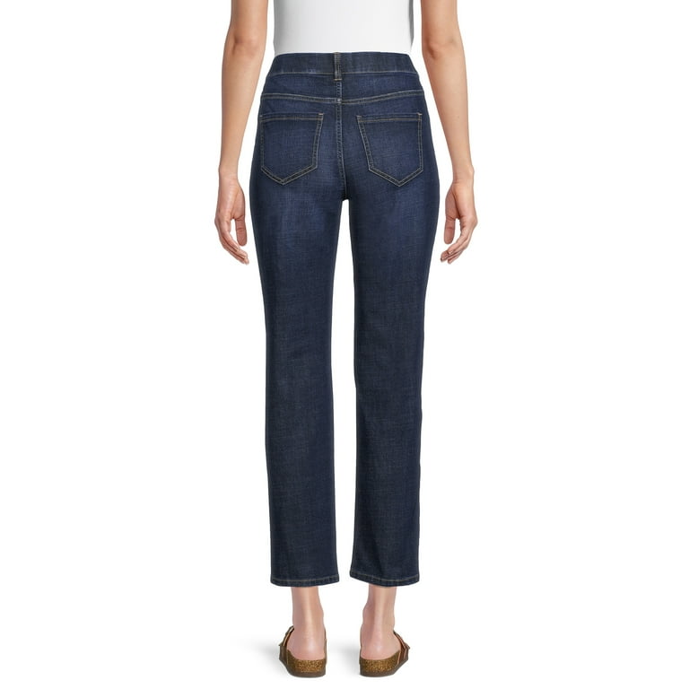 Time and Tru Women's Mid Rise Relaxed Straight Pull On Jeans