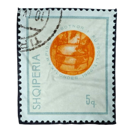 LADDKE Flannel Throw Blanket Albania Circa 1966 Stamp Printed in from The Football World Cup England Issue Shows Globe Form of Soccer Ball 50x60 Inch Lightweight Cozy Plush Fluffy Warm Fuzzy Soft
